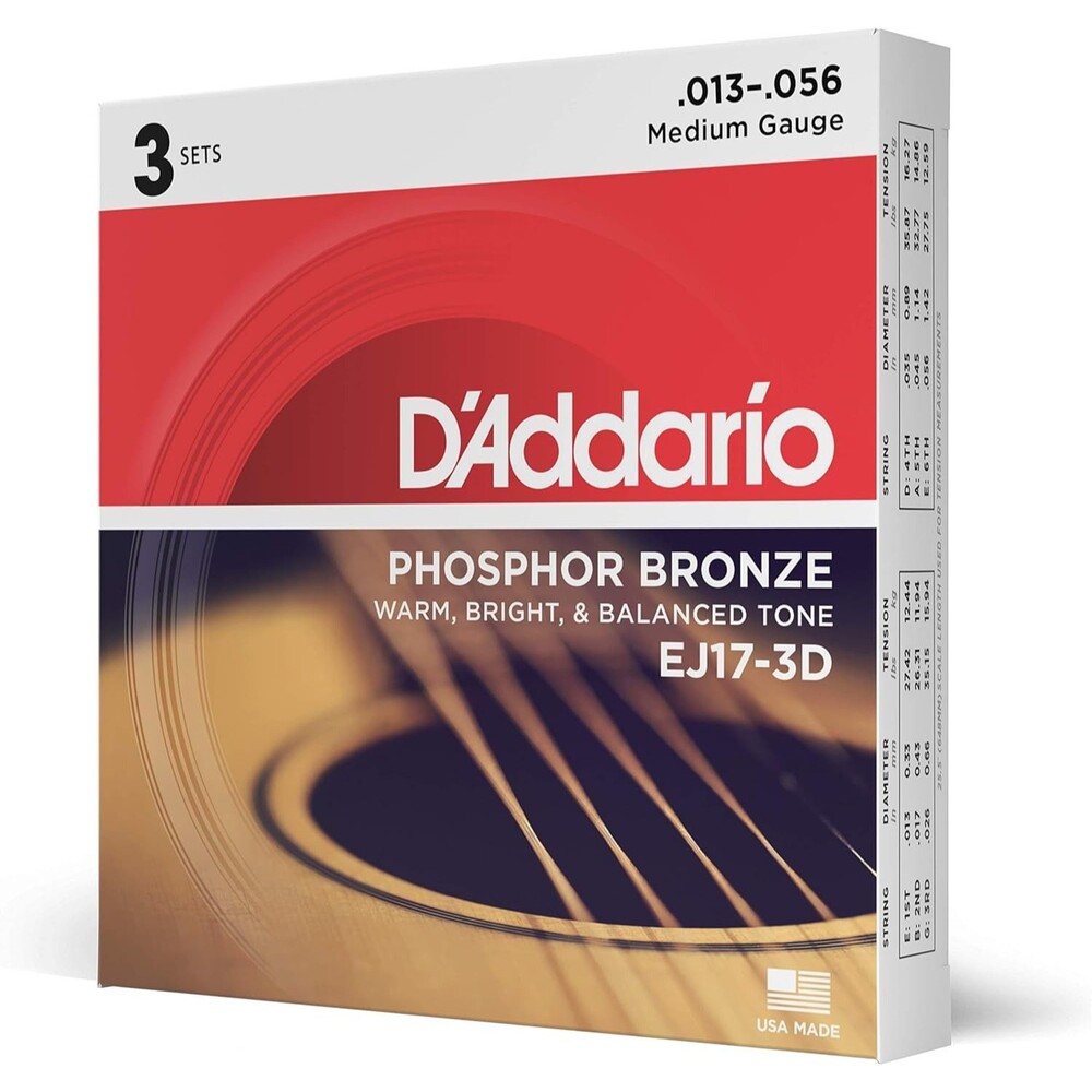 D'Addario Phosphor Bronze Acoustic Guitar Strings 13-56 3 Sets